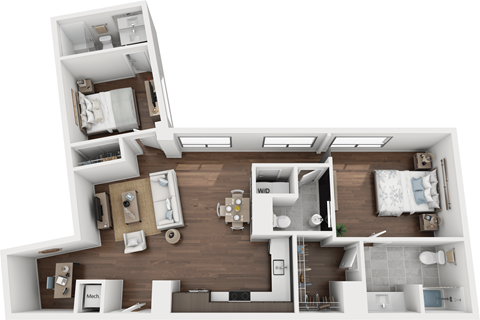 Floor plan for 2 beds, 2.5 baths, 1158 sqft